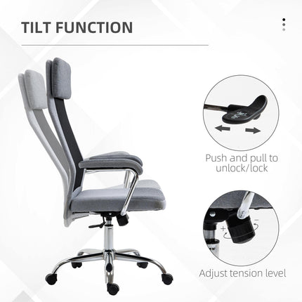 High Back Linen-Feel Mesh Office Chair with Armrests and Wheels for Desk - Grey