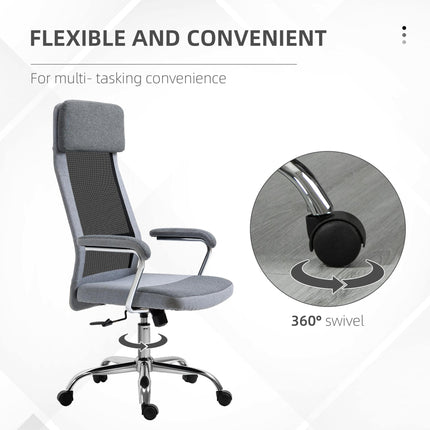 High Back Linen-Feel Mesh Office Chair with Armrests and Wheels for Desk - Grey