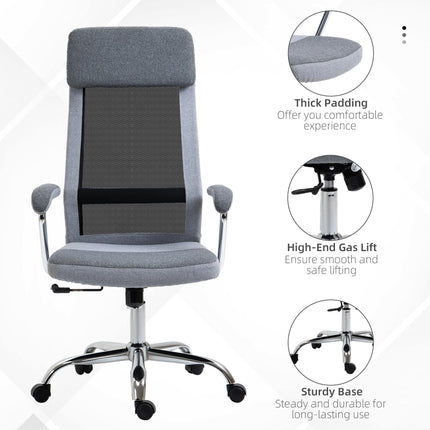 High Back Linen-Feel Mesh Office Chair with Armrests and Wheels for Desk - Grey