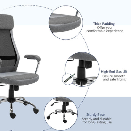 High Back Linen-Feel Mesh Office Chair with Armrests and Wheels for Desk - Grey