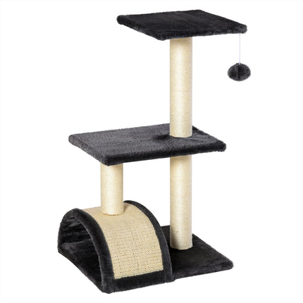 72cm Cat Tree Tower with Sisal Scratching Posts, Arc Pad & Hanging Ball Toy - Grey