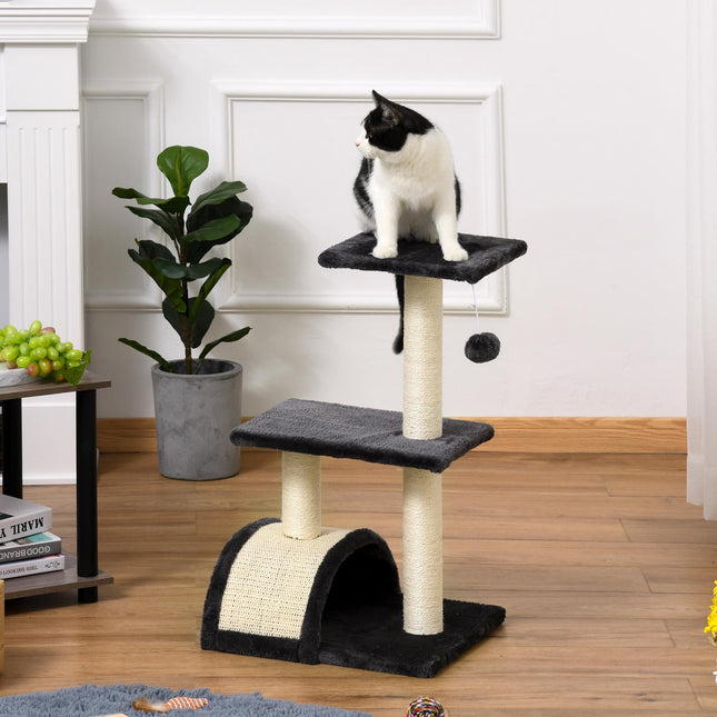 72cm Cat Tree Tower with Sisal Scratching Posts, Arc Pad & Hanging Ball Toy - Grey