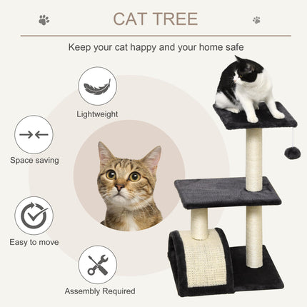 72cm Cat Tree Tower with Sisal Scratching Posts, Arc Pad & Hanging Ball Toy - Grey