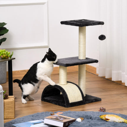 72cm Cat Tree Tower with Sisal Scratching Posts, Arc Pad & Hanging Ball Toy - Grey