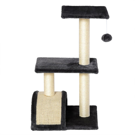 72cm Cat Tree Tower with Sisal Scratching Posts, Arc Pad & Hanging Ball Toy - Grey