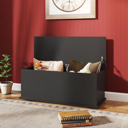 Wooden Storage Chest Bench Seat Ottoman with Lid for Clothes Toys Bedding - Black
