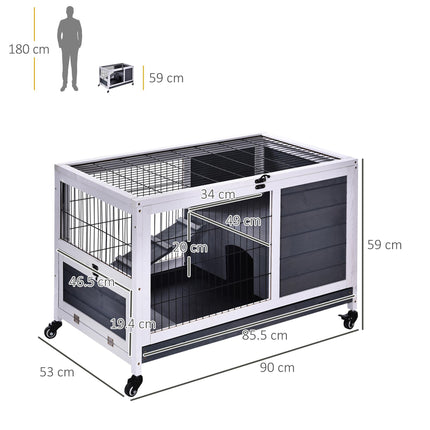 Indoor Fir Wood Rabbit Lift-Top Hutch with Run - Grey