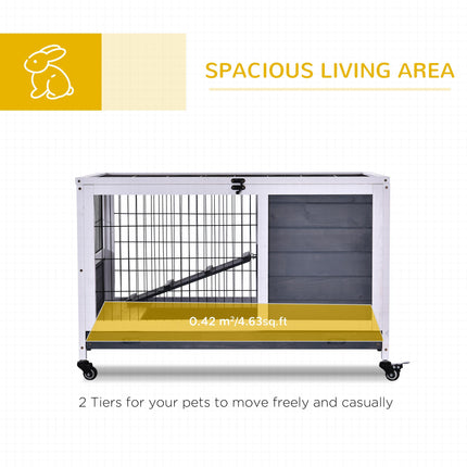 Indoor Fir Wood Rabbit Lift-Top Hutch with Run - Grey