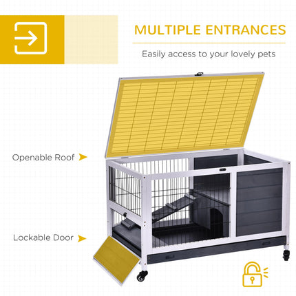 Indoor Fir Wood Rabbit Lift-Top Hutch with Run - Grey