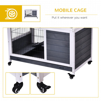 Indoor Fir Wood Rabbit Lift-Top Hutch with Run - Grey