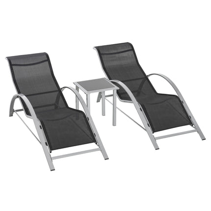 Three-Piece Curved Sun Lounger Set - Black