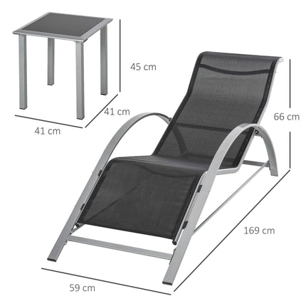 Three-Piece Curved Sun Lounger Set - Black