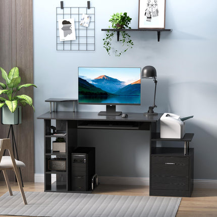 Computer Desk PC Workstation with Drawer, Shelves & CPU Storage Rack - Black