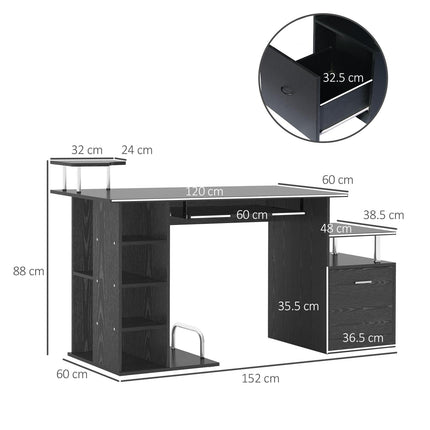 Computer Desk PC Workstation with Drawer, Shelves & CPU Storage Rack - Black