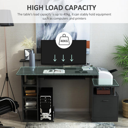 Computer Desk PC Workstation with Drawer, Shelves & CPU Storage Rack - Black