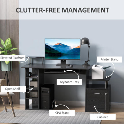 Computer Desk PC Workstation with Drawer, Shelves & CPU Storage Rack - Black