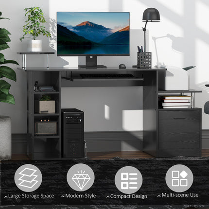Computer Desk PC Workstation with Drawer, Shelves & CPU Storage Rack - Black