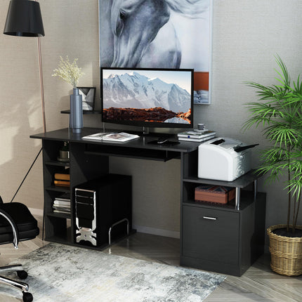 Computer Desk PC Workstation with Drawer, Shelves & CPU Storage Rack - Black