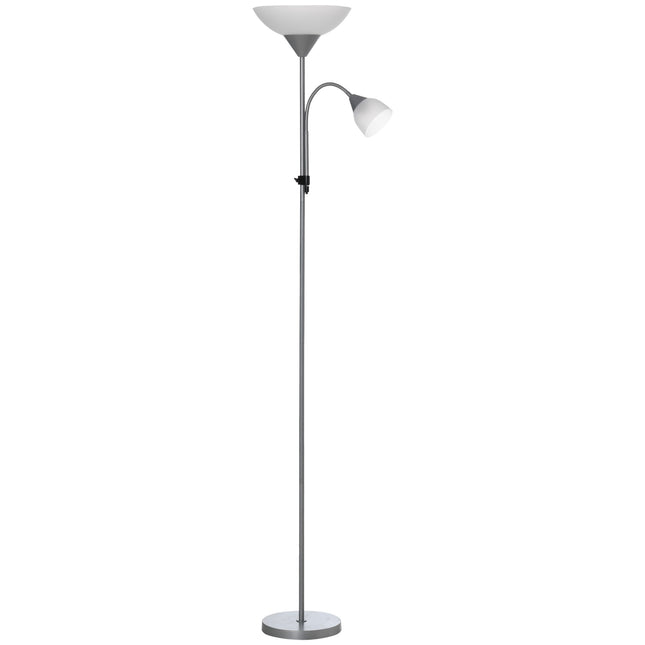 Modern Floor Reading Lamp 179.5cm with 2 Adjustable Heads Steel Base - Silver and White