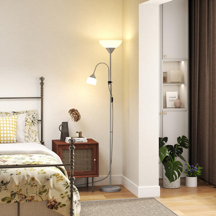 Modern Floor Reading Lamp 179.5cm with 2 Adjustable Heads Steel Base - Silver and White