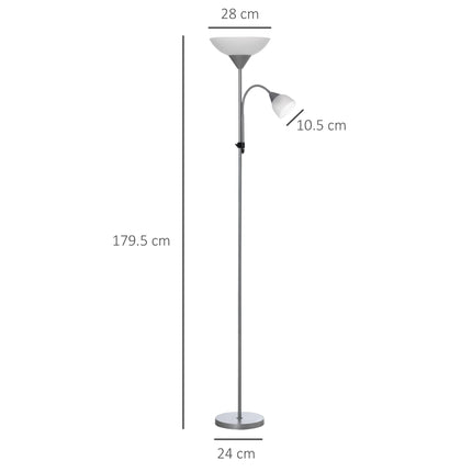 Modern Floor Reading Lamp 179.5cm with 2 Adjustable Heads Steel Base - Silver and White
