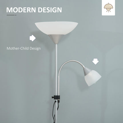 Modern Floor Reading Lamp 179.5cm with 2 Adjustable Heads Steel Base - Silver and White