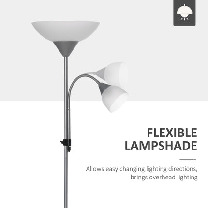 Modern Floor Reading Lamp 179.5cm with 2 Adjustable Heads Steel Base - Silver and White