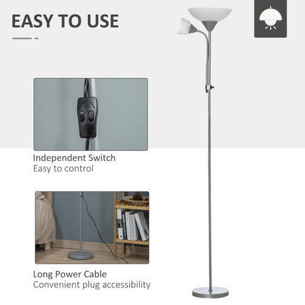 Modern Floor Reading Lamp 179.5cm with 2 Adjustable Heads Steel Base - Silver and White