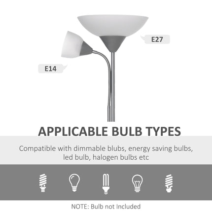 Modern Floor Reading Lamp 179.5cm with 2 Adjustable Heads Steel Base - Silver and White