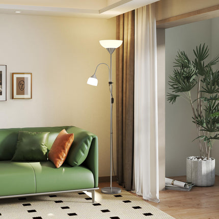 Modern Floor Reading Lamp 179.5cm with 2 Adjustable Heads Steel Base - Silver and White