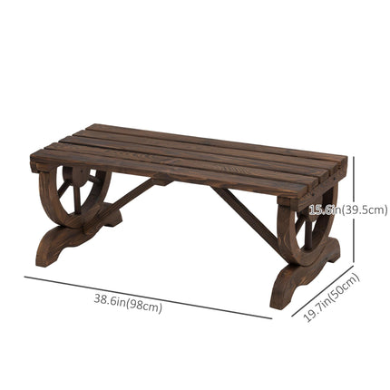 Rustic Garden Wooden 2-Person Bench with Wagon Wheel Legs and Slatted Seat - Brown