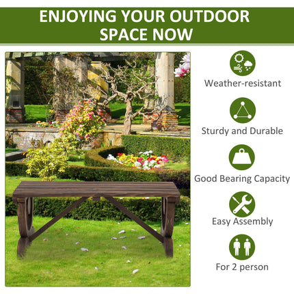 Rustic Garden Wooden 2-Person Bench with Wagon Wheel Legs and Slatted Seat - Brown