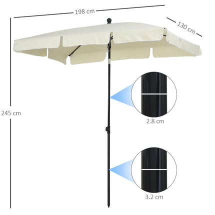 Aluminium Sun Umbrella Parasol 2M x 1.25M with Tilt Mechanism - Cream White