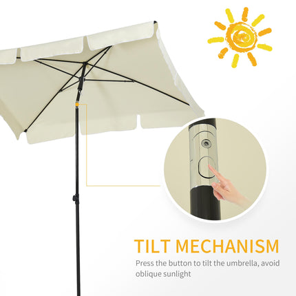 Aluminium Sun Umbrella Parasol 2M x 1.25M with Tilt Mechanism - Cream White