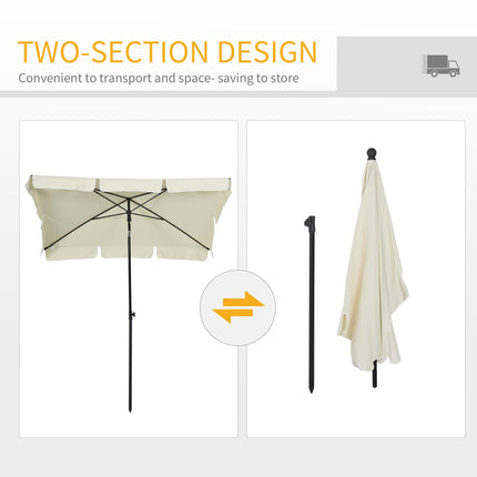 Aluminium Sun Umbrella Parasol 2M x 1.25M with Tilt Mechanism - Cream White