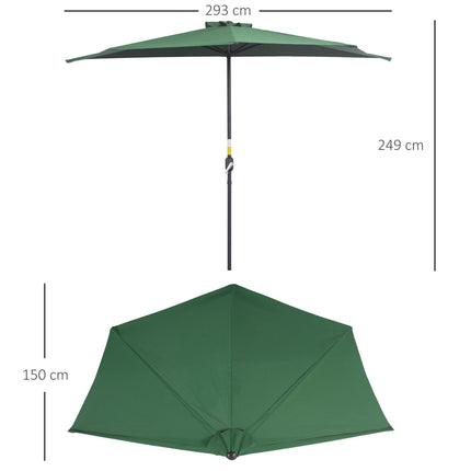3 Metre Half Parasol with Metal Frame and Crank Handle - Green