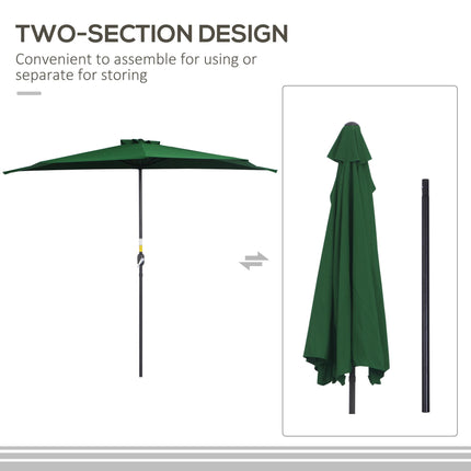 3 Metre Half Parasol with Metal Frame and Crank Handle - Green