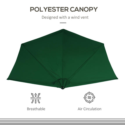 3 Metre Half Parasol with Metal Frame and Crank Handle - Green