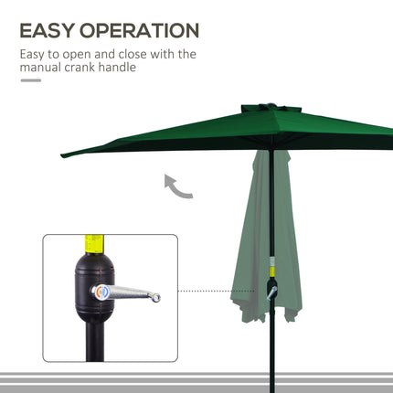 3 Metre Half Parasol with Metal Frame and Crank Handle - Green