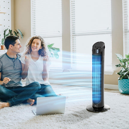 30" Oscillating Tower Fan 3-Speed Ultra Slim Indoor Cooling with Noise Reduction - Black
