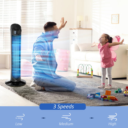 30" Oscillating Tower Fan 3-Speed Ultra Slim Indoor Cooling with Noise Reduction - Black