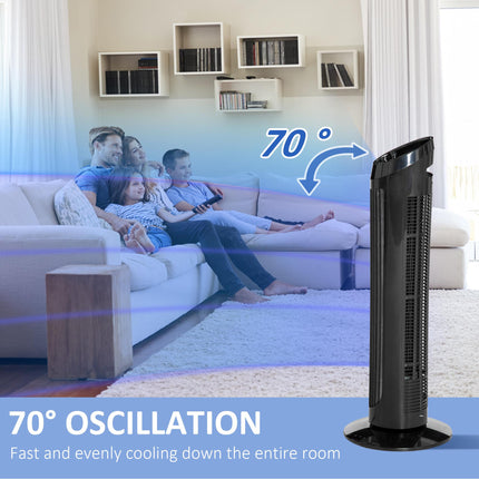 30" Oscillating Tower Fan 3-Speed Ultra Slim Indoor Cooling with Noise Reduction - Black