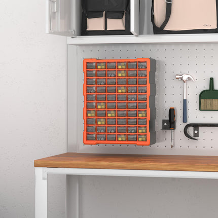60 Drawer Wall Mount Parts Organizer Storage Cabinet for Nuts Bolts Tools - Orange