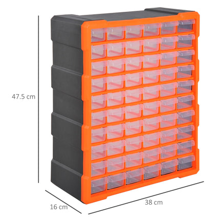 60 Drawer Wall Mount Parts Organizer Storage Cabinet for Nuts Bolts Tools - Orange