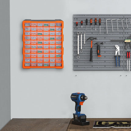 60 Drawer Wall Mount Parts Organizer Storage Cabinet for Nuts Bolts Tools - Orange