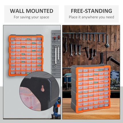 60 Drawer Wall Mount Parts Organizer Storage Cabinet for Nuts Bolts Tools - Orange