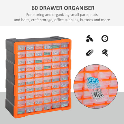 60 Drawer Wall Mount Parts Organizer Storage Cabinet for Nuts Bolts Tools - Orange