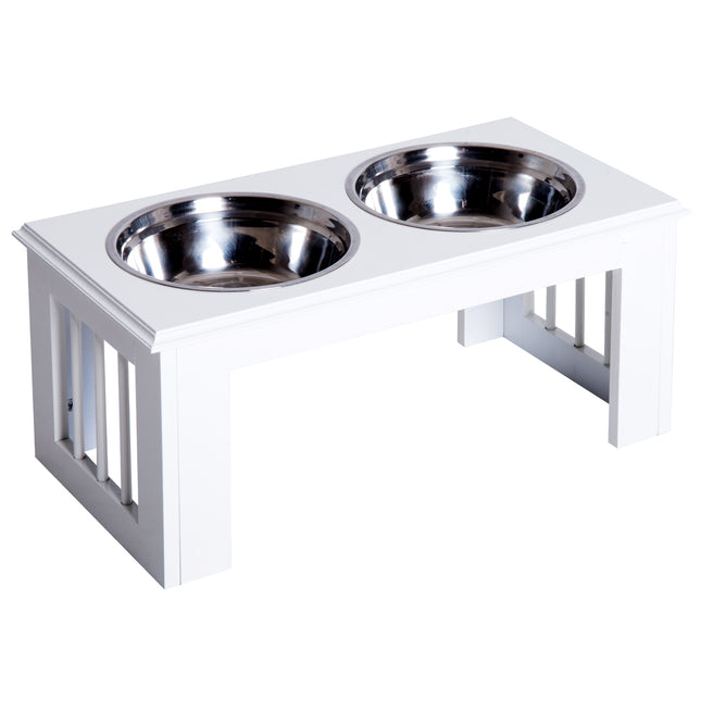 Stainless Steel Elevated Pet Feeder 58.4x30.5x25.4 cm - White