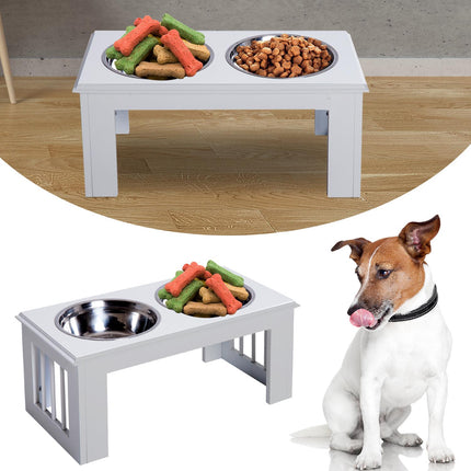 Stainless Steel Elevated Pet Feeder 58.4x30.5x25.4 cm - White