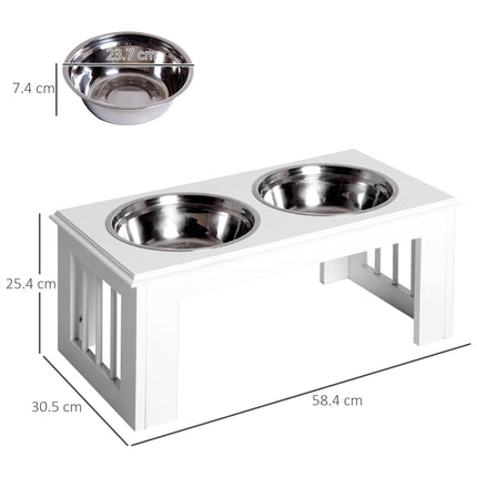 Stainless Steel Elevated Pet Feeder 58.4x30.5x25.4 cm - White